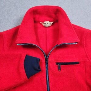 Vintage LL Bean Jacket Womens Medium Red Fleece Polar Hiking Full Zip USA Made